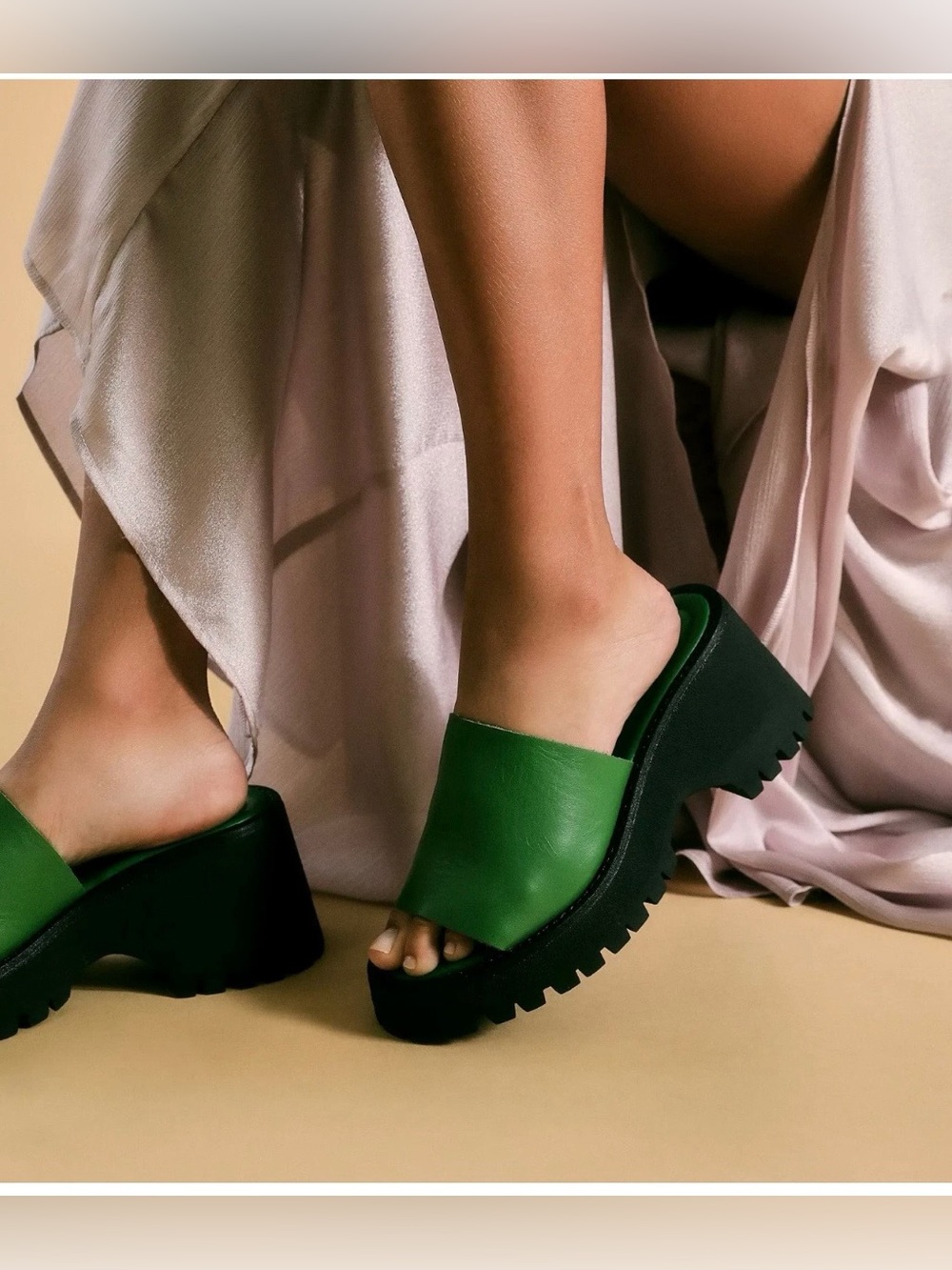 Free People Winona Kelly Green Slide Platform Mules with Black Lug Sole Size 41